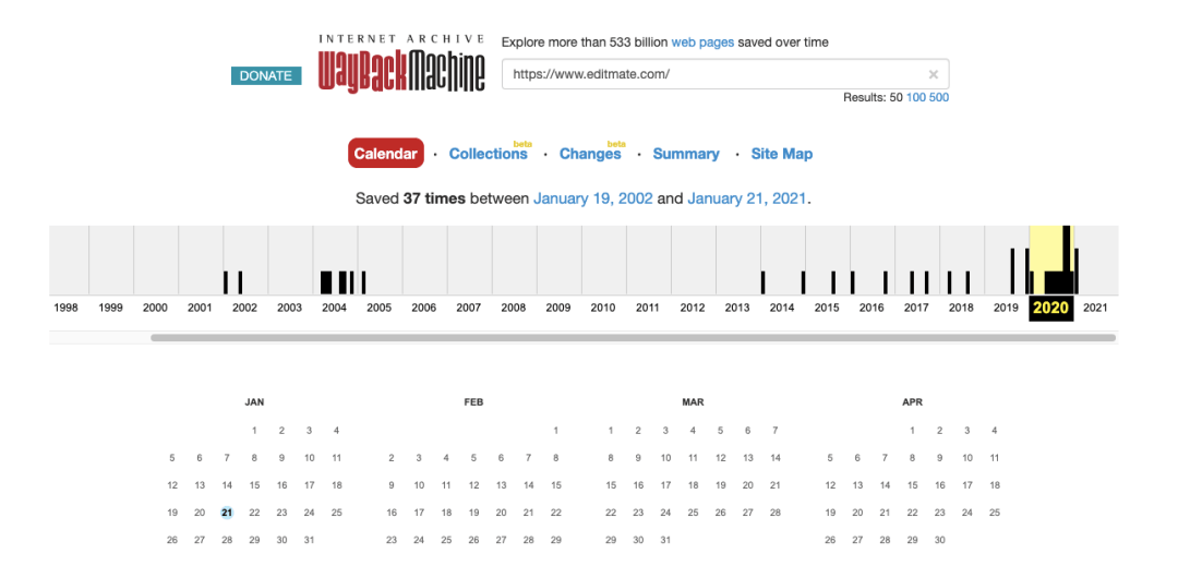 editmate-wayback Wisernotify domain activity history