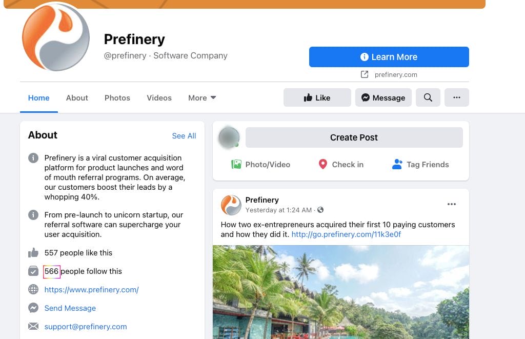 prefinery-FB wisernotify fb page