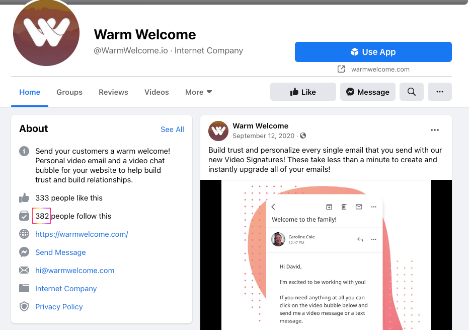 warmwelcome-FB wisernotify fb page