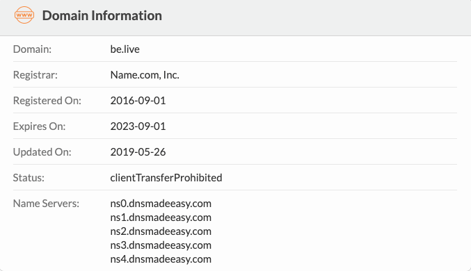 BeLive Domain Information BeLive Domain Information
