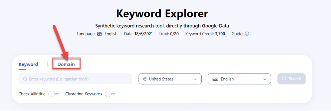 Writerzen's Domain Option on the Keyword Explorer Writerzen's Domain Option on the Keyword Explorer