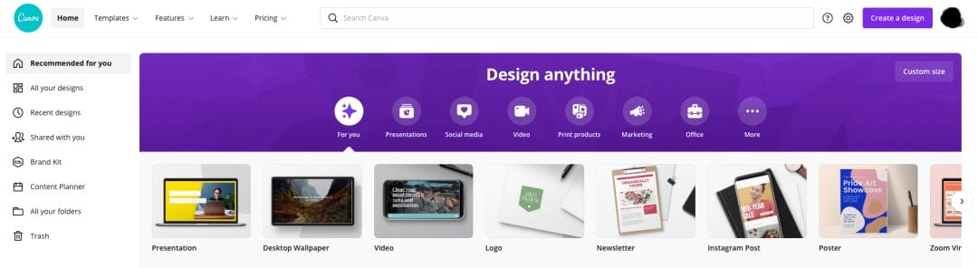 Canva Homepage Canva Homepage
