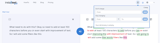Instatext's personal dictionary is easily accessible Instatext's personal dictionary is easily accessible